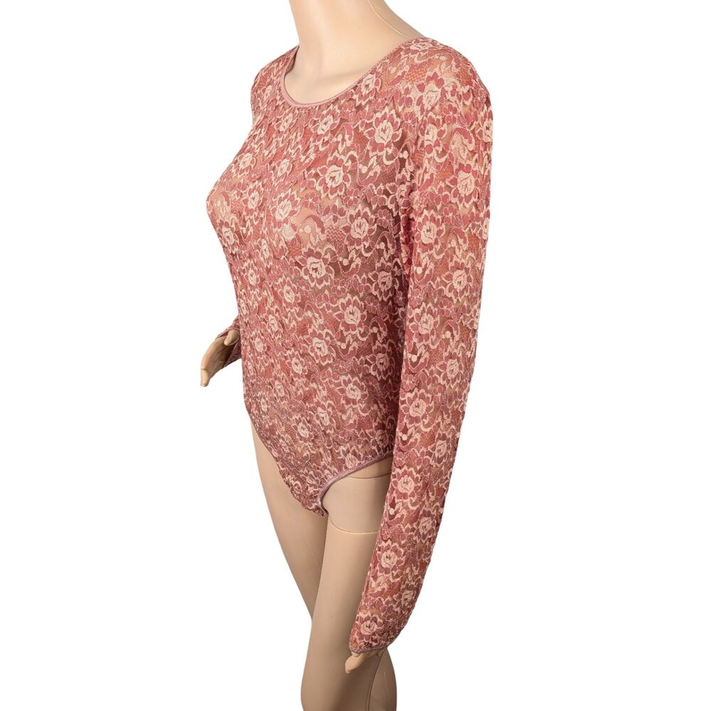 Vtg 90s Provocation Burnt Orange Lace Bodysuit M Sheer Floral Grunge Snap Bottom - Picture 4 of 10